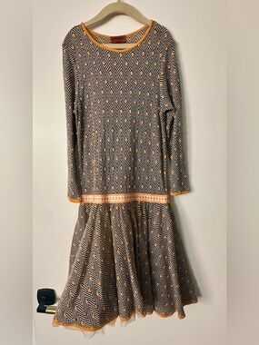 Missoni Girls Chevron Knit Drop-Waist Dress with Yellow Trim Size 10.